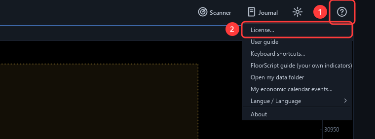 The ? button at the top right, then License...
